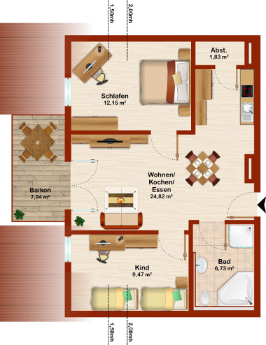 Grundriss 3-Zimmer-Wohnung Ferienresidenz Grafenmatt im Schwarzwald auf dem Feldberg