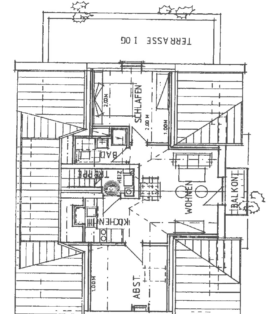Grundriss RDH 1.03: Wohnung mit 2 Schlafzimmern im Dachgeschoss